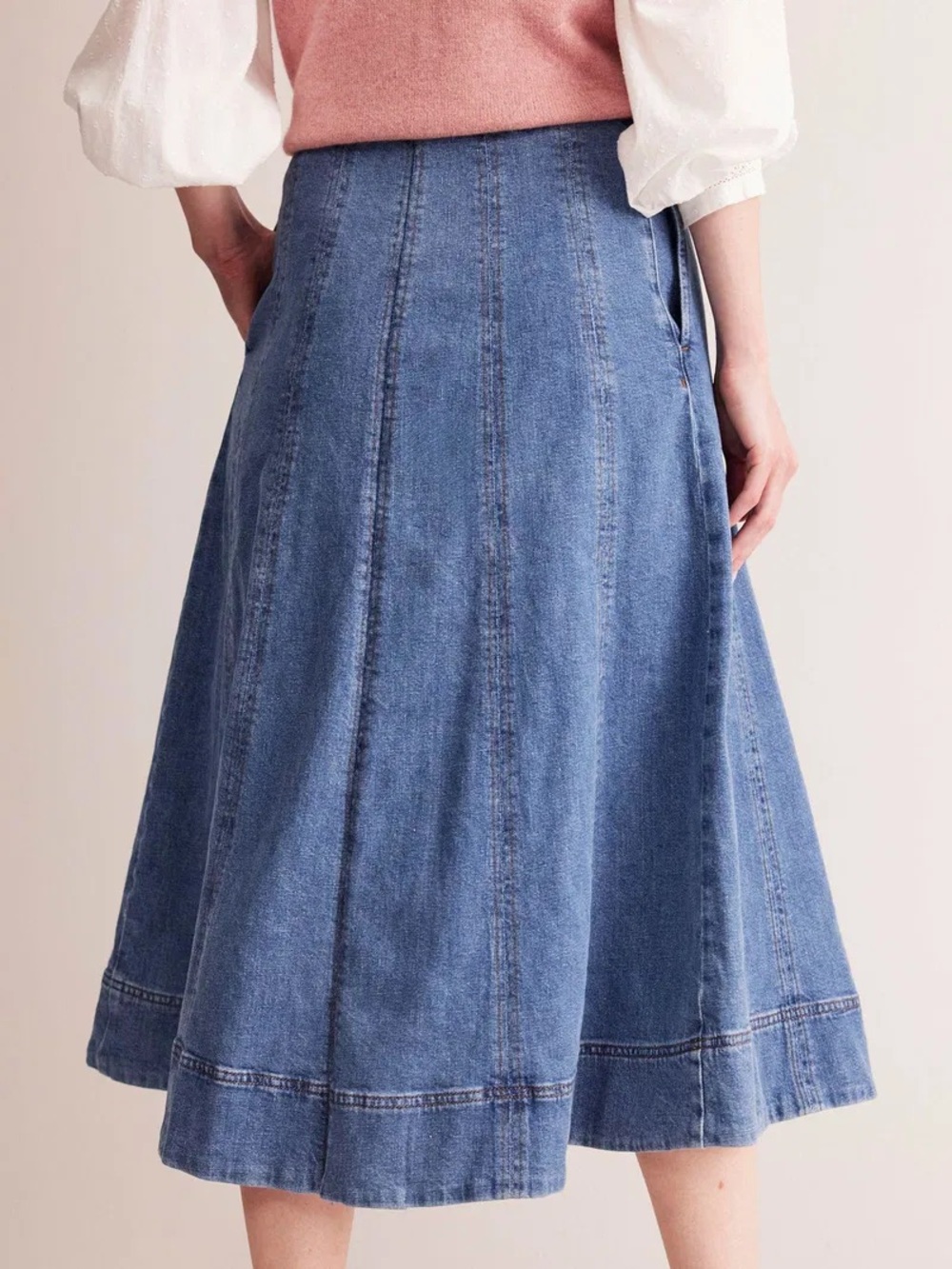 Boden Skirt Womens 14 Joy Panelled Denim Midi High Rise - Picture 3 of 8